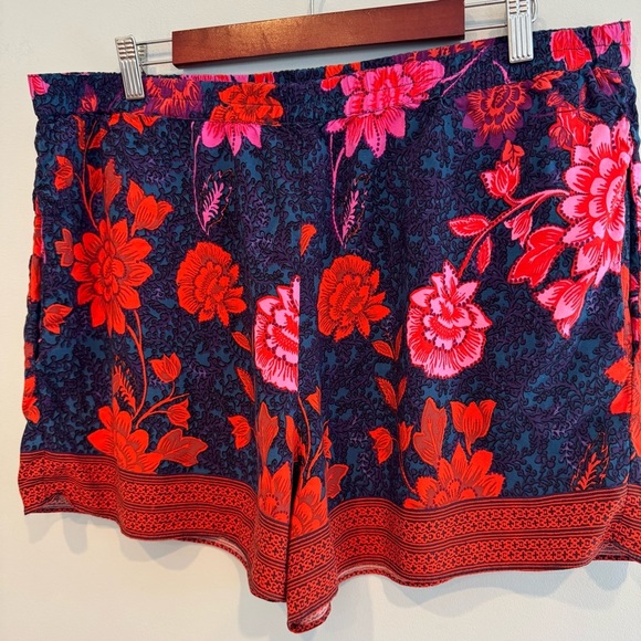 Anthropologie Red and Blue Floral High Waist Shorts - Picture 3 of 9